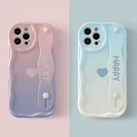 Cream Wrist Strap Case For Samsung S25 S24 S23 S22 Plus Ultra S21 S20 FE A55 54 35 15 52 53 73 25 Love Heart Phone Holder Cover