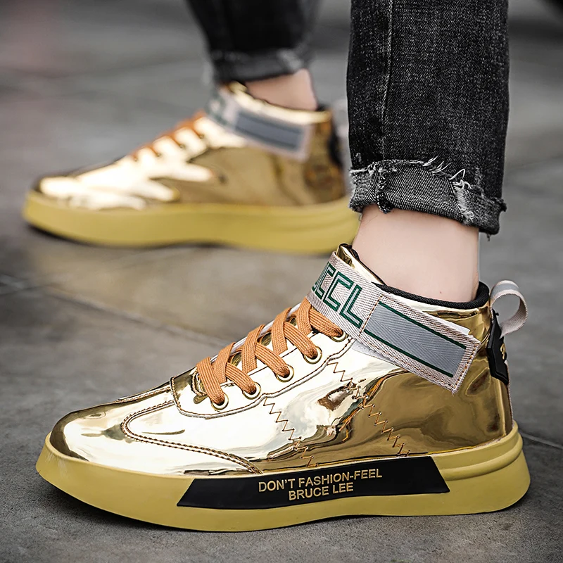 Luxury Men Casual Sneakers Running Shoes High Top Gold Sneakers HipHop Comfortable Fashion Sports Shoes Breathable Footwear Male