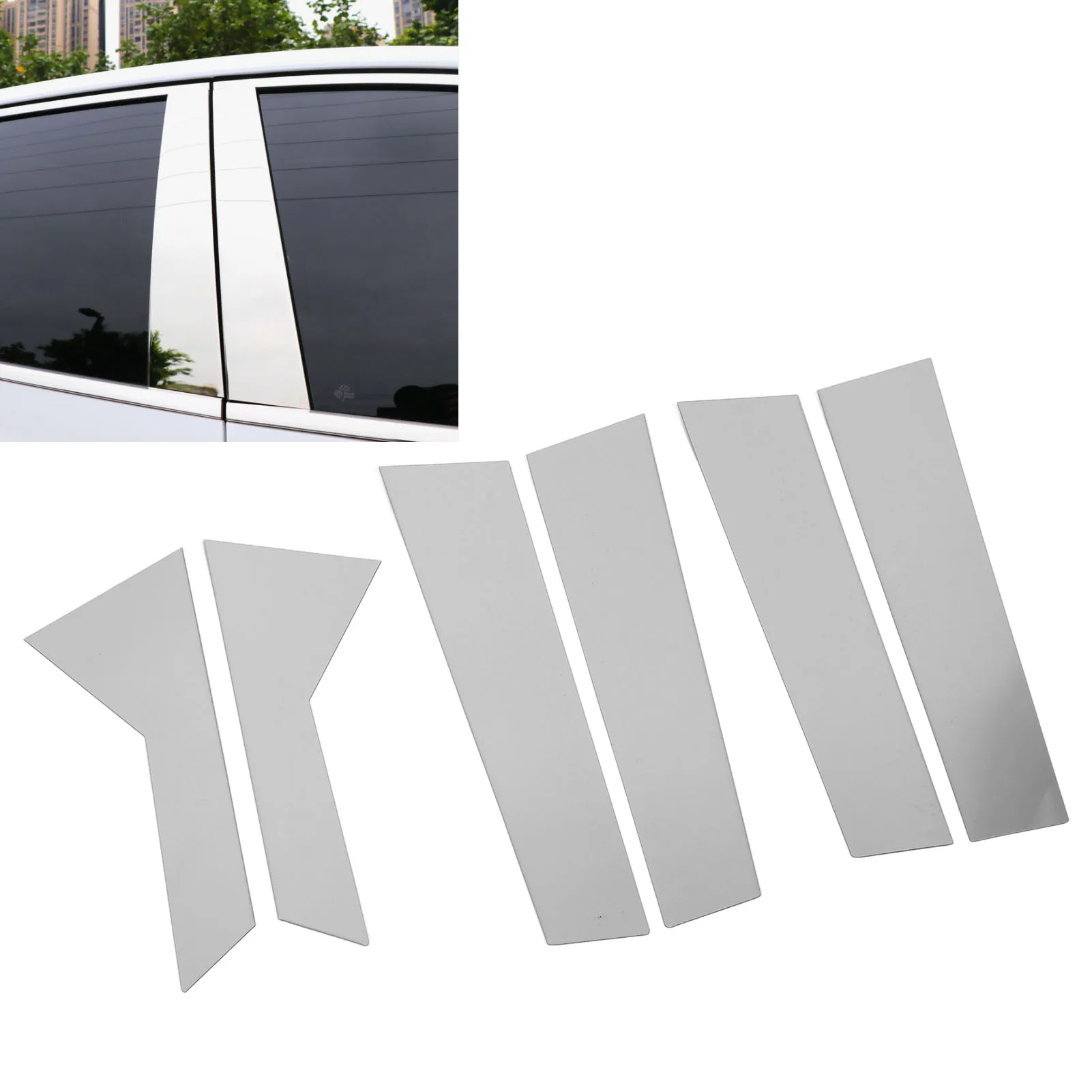 6Pcs Pillar Post Cover Trim Mirrored Finish Chrome Weather Resistant High Strength Door Window Pillar Post Trim For Vehicle