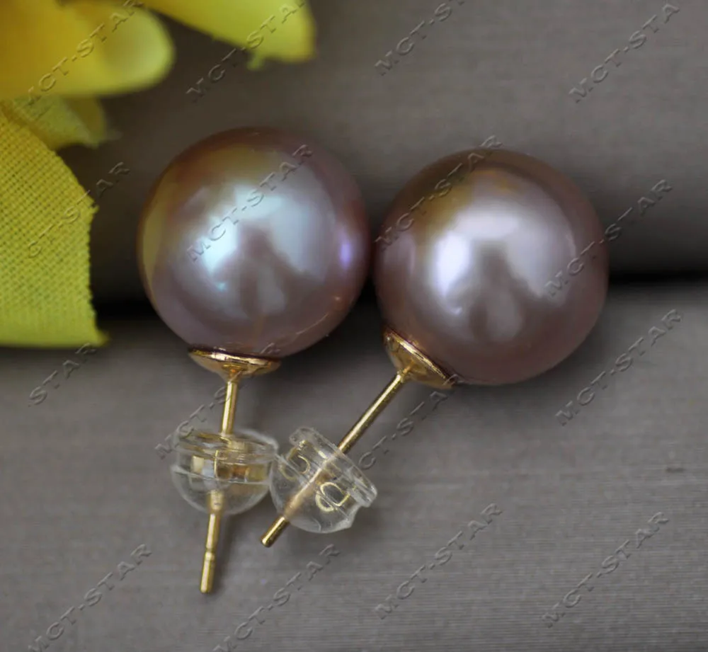 Z13363 AAA 12.5mm Lavender Round Keshi Edison Pearl Stud Earring Custom Jewelry