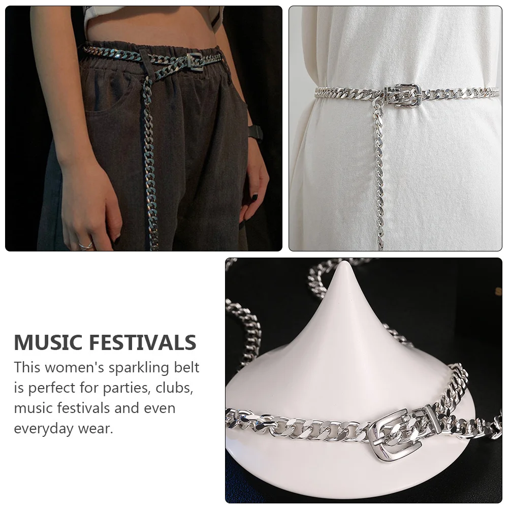 

1pc Women Metal Chain Belt Silver Shining Punk Waist Chain For Fashion Clothing Accessory Waist Jewelry Durable Belt