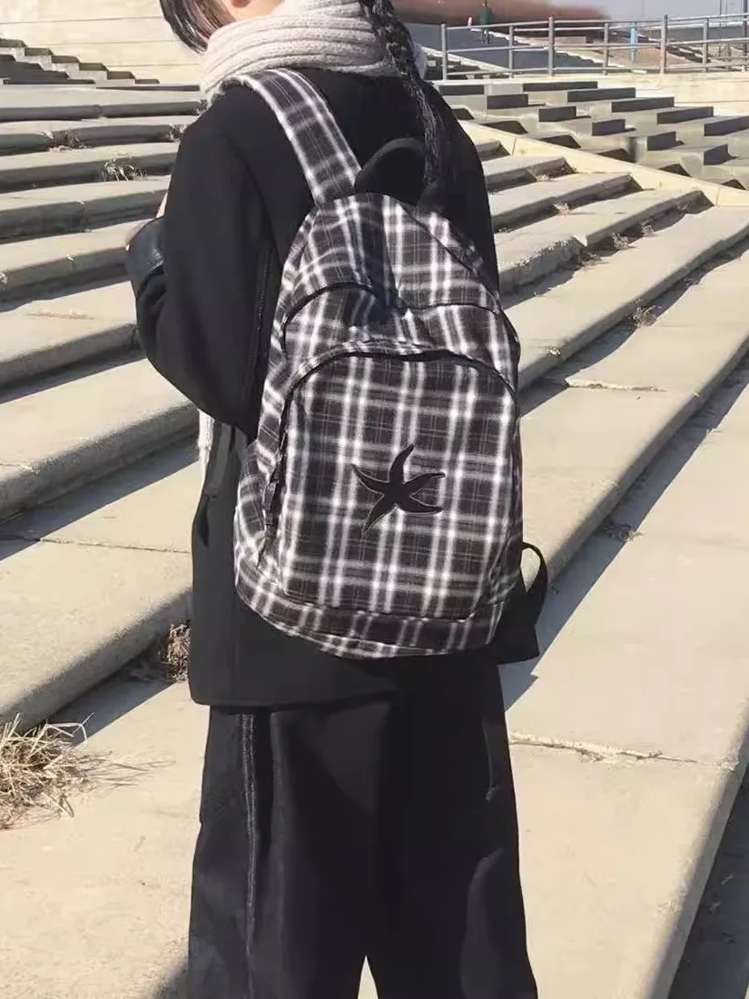 

Весенне-летняя большая сумка Capaci в клетку Starfi Hyper Retro Студенческая сумка для книг Молодежная повседневная водонепроницаемая нейлоновая прочная двойная сумка на ремнях