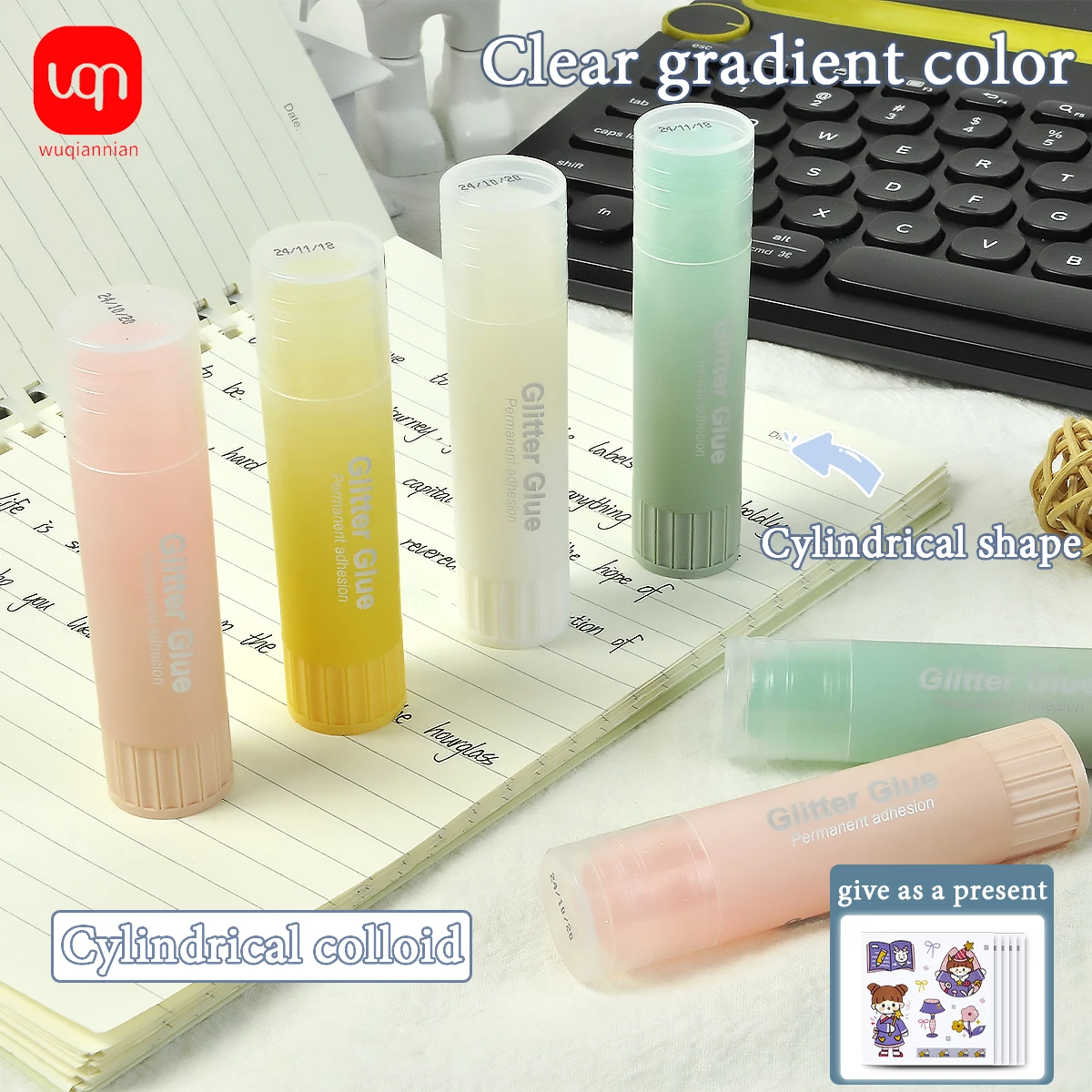 WQN-15G High Viscosity Fluorescent Solid Glue Stick, Quick-Drying DIY Craft Card, Multi-Color Office Stationery Supplies