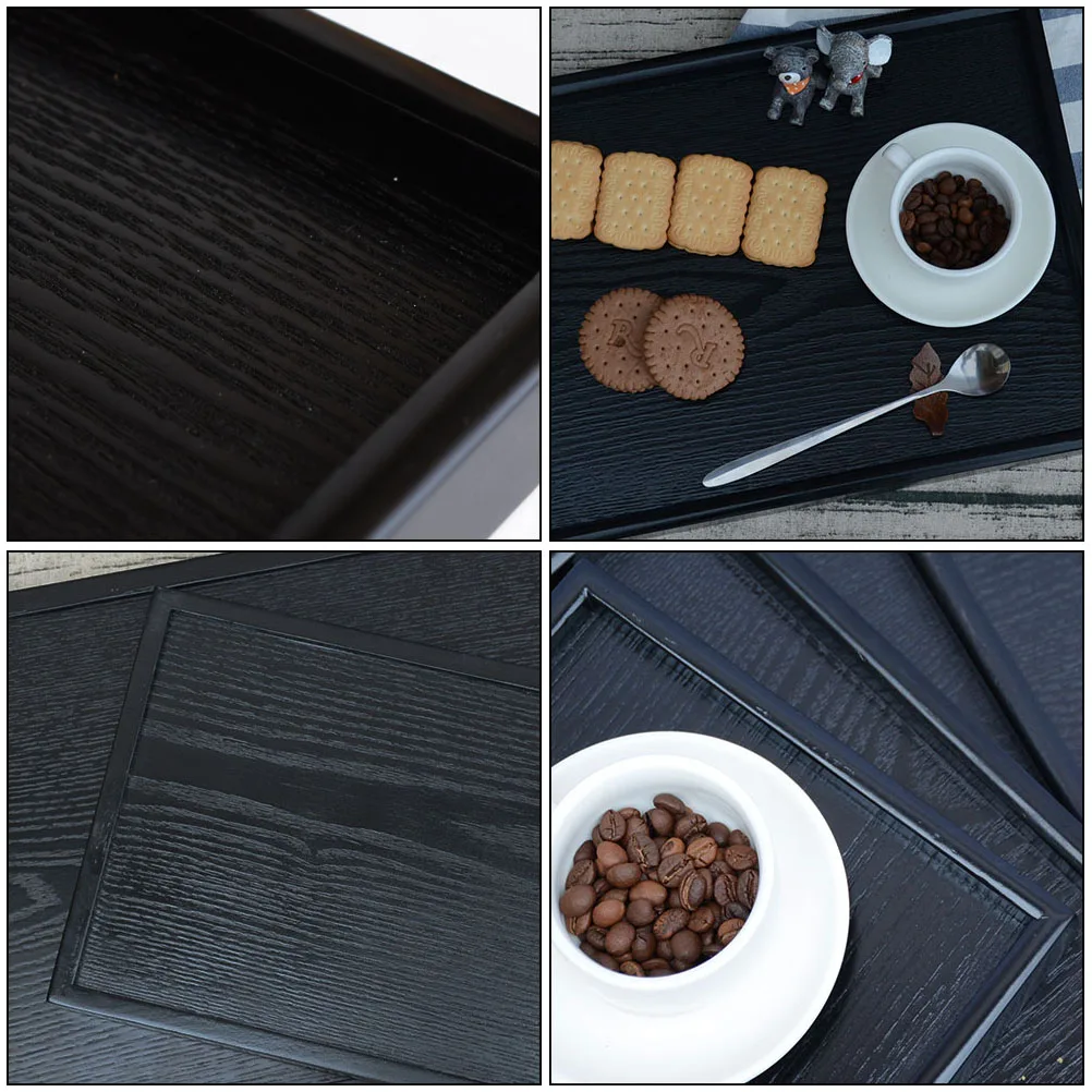 

1pc Wooden Storage For Home Decorative Food Tray Hotel Black Retro Fruit Plate Style Easy Clean Creative Tray Decor Wax