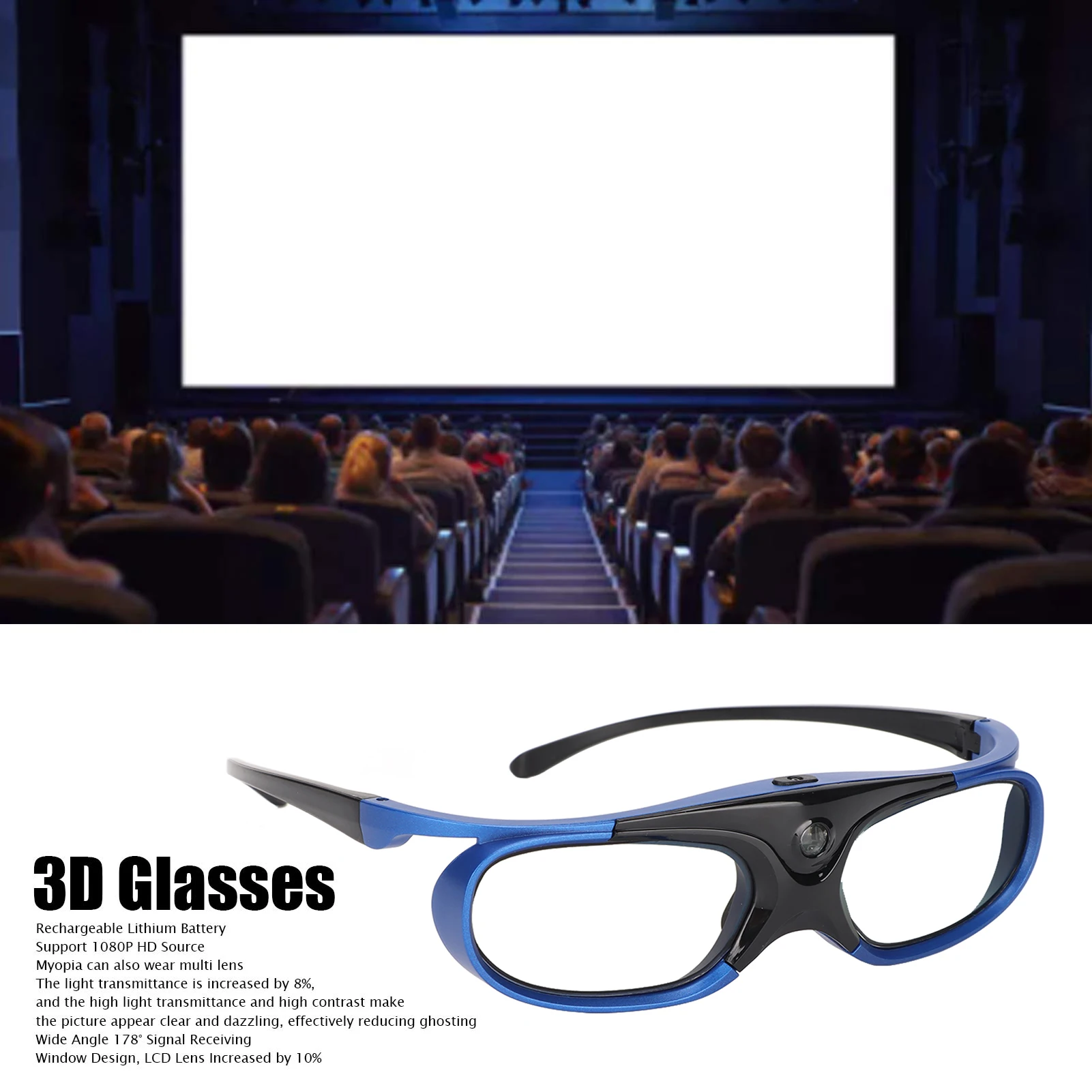 

3D-очки DLP Link 144 Гц, перезаряжаемые активные 3D-очки с затвором для всех 3D-проекторов DLP Link