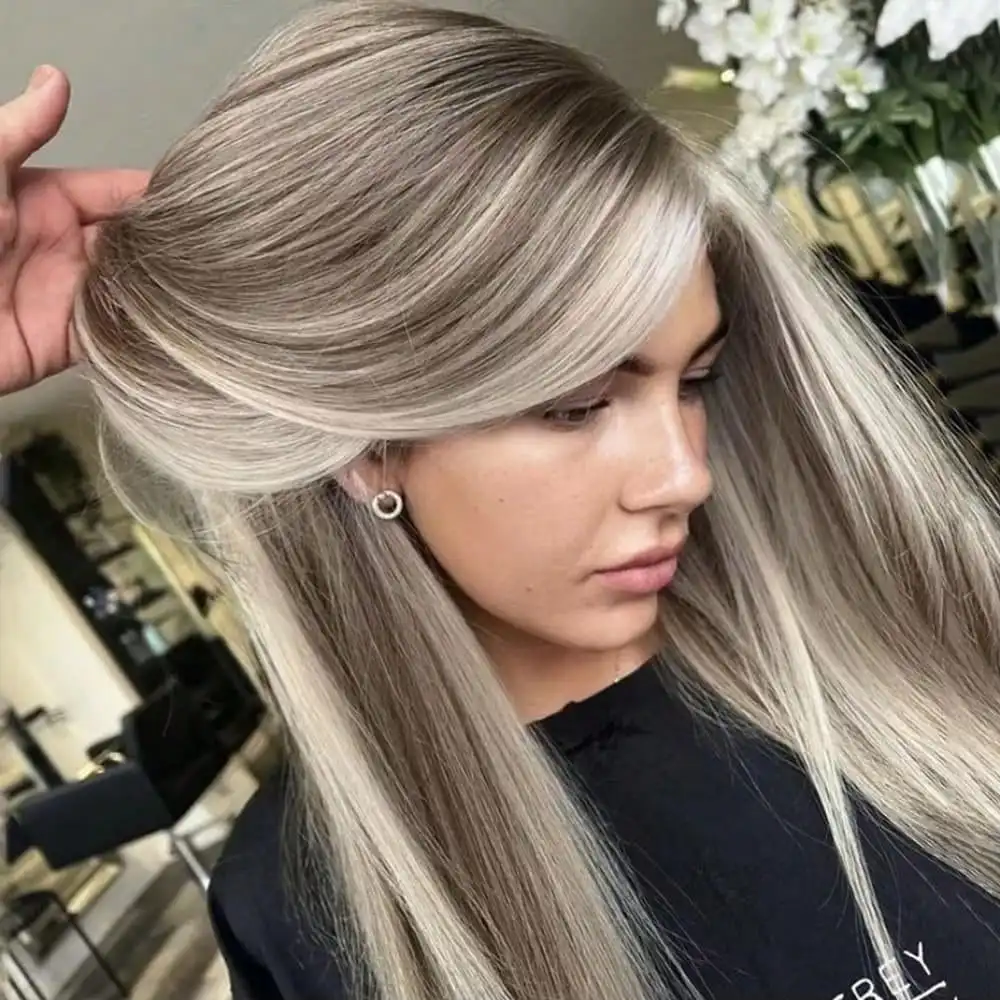 13x4 HD Transparent Long Straight Lace Front Wigs Human Hair Free Parting Brazilian Remy 200 Density Glueless Wigs Human Hair Pre Plucked Daily Party Holiday Use Ombre Platinum Blonde Bone Straight Human Hair Wigs For Women Natural Looking