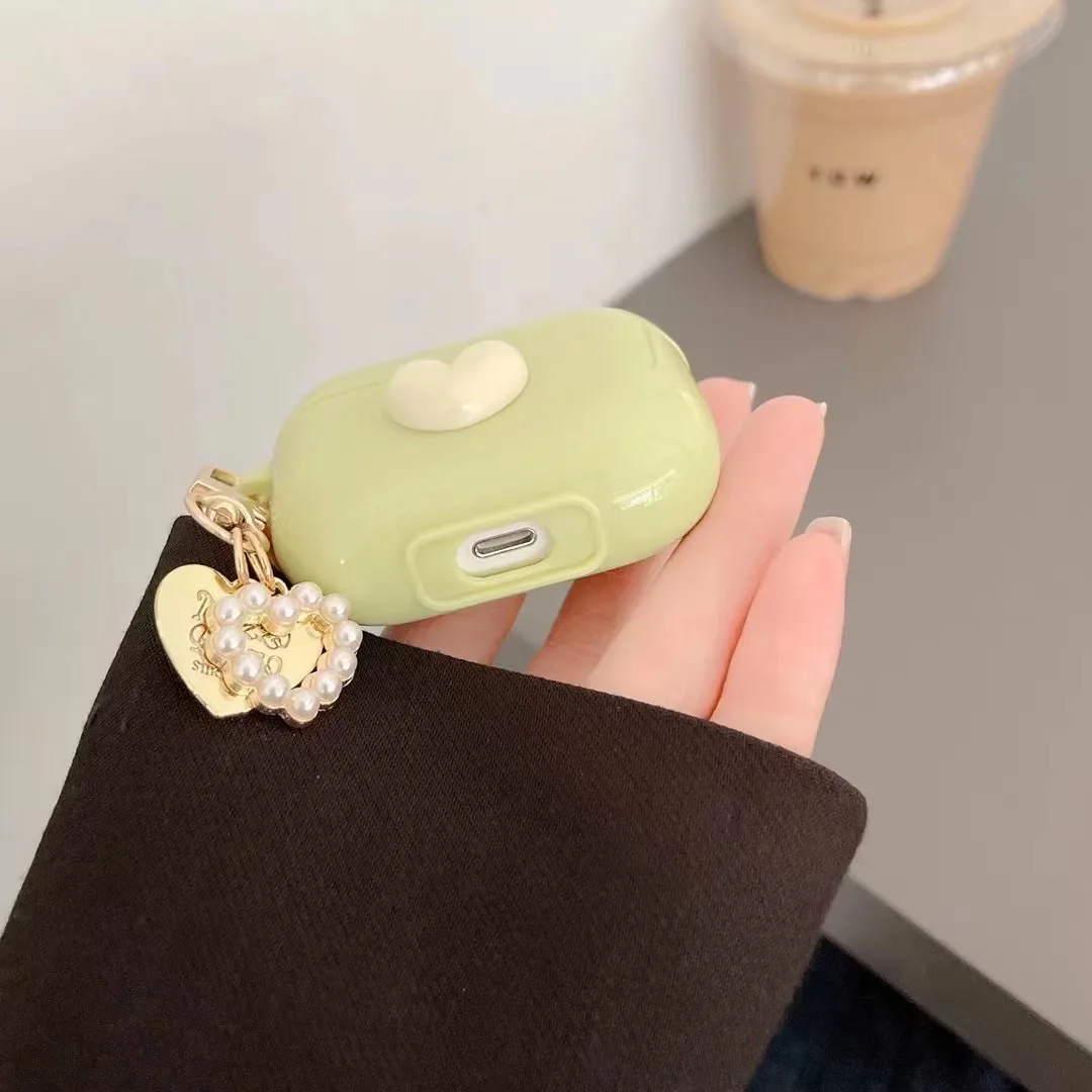 حافظة شاي ماتشا أخضر لاجهزة Airpods Pro 3 حافظة واقية قلادة الحب سماعة رأس بخاصية البلوتوث حافظة ناعمة لاجهزة Airpods 1 2 3