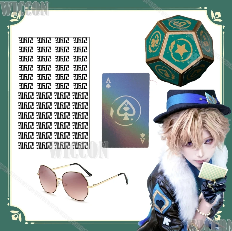 

Honkai Star Rail Aventurine Cosplay Dice Poker Chips Holographic Gold Cards Glasses Temporary Tattoo Game Man Cos Prop Halloween