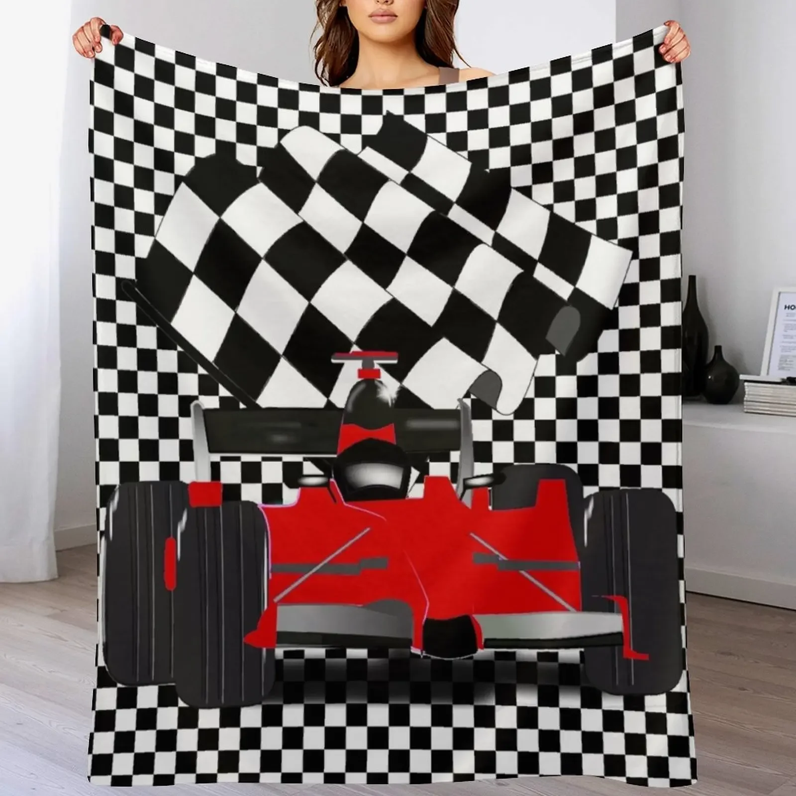 

RedRace Car with Checkered Flag Throw Blanket for winter Luxury Throw cosplay anime Nap Blankets