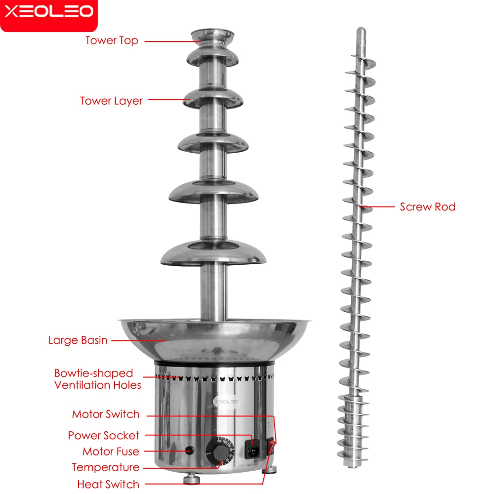 XEOLEO Chocolate Fountain Hot Pot Wedding Children Birthday Party Meet Holiday Supplies Christmas Waterfall Machine 6-layer