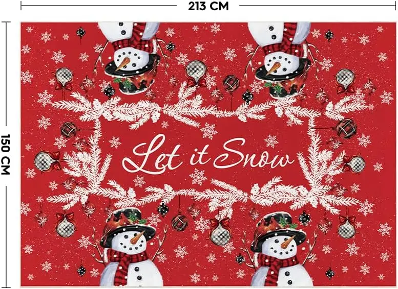 Red Snowman Let It Snow Ball Christmas Area Rug,Xmas Winter Home Decor Low-Profile Washable Area Rugs for Entryway Bedroom