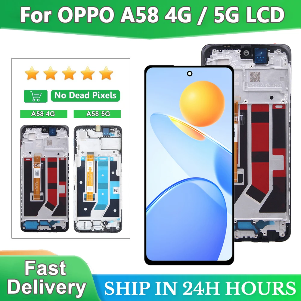 

Сменный экран A58 для Oppo A58 4G LCD CPH2577, дисплей с дигитайзером в сборе для Oppo A58, дисплей с рамкой