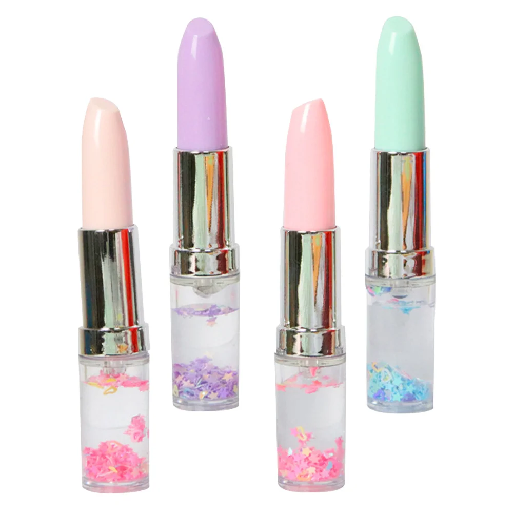 

4Pcs Colorful Lipstick Ballpoint Pens with Liquid Sand Effect Smooth Gel Ink Deep Pink Light Purple Creamy Blue Cute