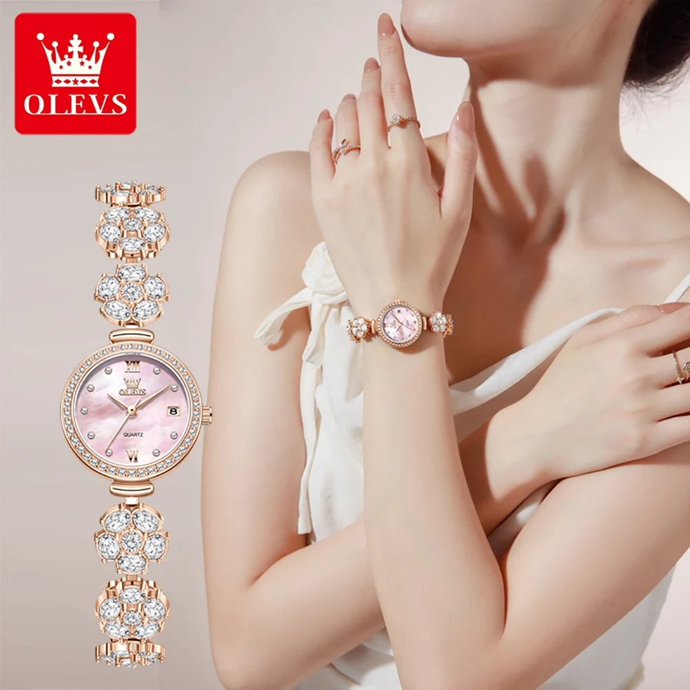 OLEVS Brand Exquisite Bangle Bracelet Rotating Luxury Diamond Watch for Women Rose Gold Retro Ladies Quartz Wristwatch Reloj
