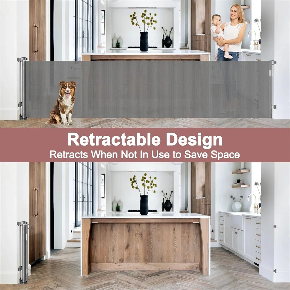 Porte di sicurezza per bambini extra larghe da 120 pollici Cancello per bambini retrattile Cancello di sicurezza per bambini per porta scale Cancello per cani in metallo per interni Grigio