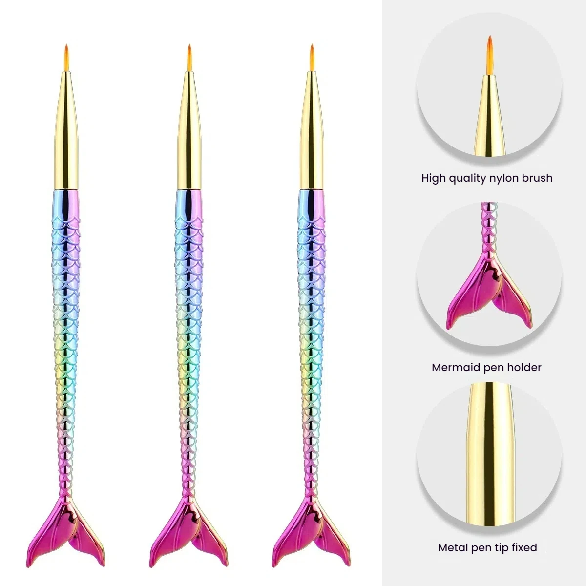 3Pcs Nail Art Liner Brush Set Gradient Electroplated Fish Tail Rods 3D French UV Gel Ultra thin Lines Manicure Painting Tools