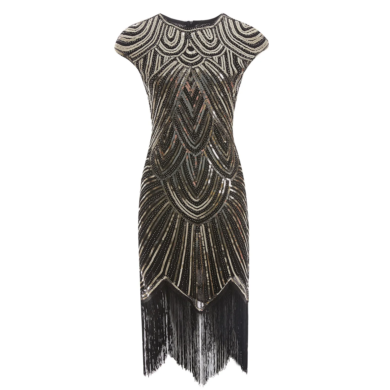 

Vintage Great Gatsby Sequins Dress O-Neck Tassels Bodycon Beaded Party Dress Slim Flapper Dresses Plus Size Short vestidos