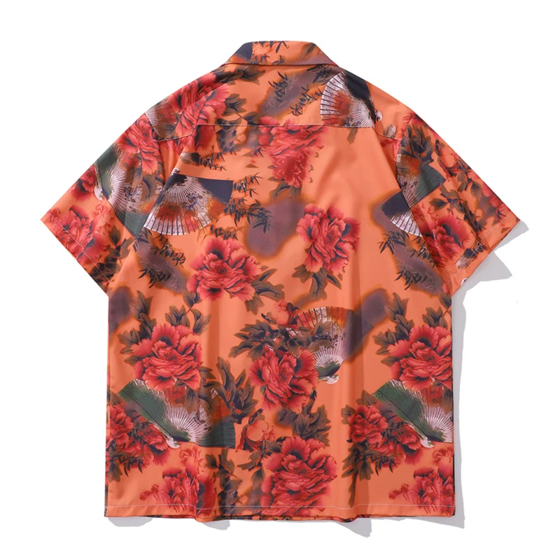 Flower Full Print Button Down Collar Vintage Men Women Shirts Summer Holiday Beach Shirt Men's Blouse