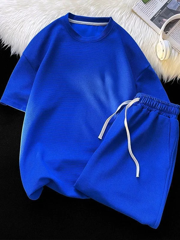 

Свободный повседневный хлопковый спортивный комплект Pique для мужчин, футболка ort Sve и комплект из двух предметов, летний сезон, молодежная одежда