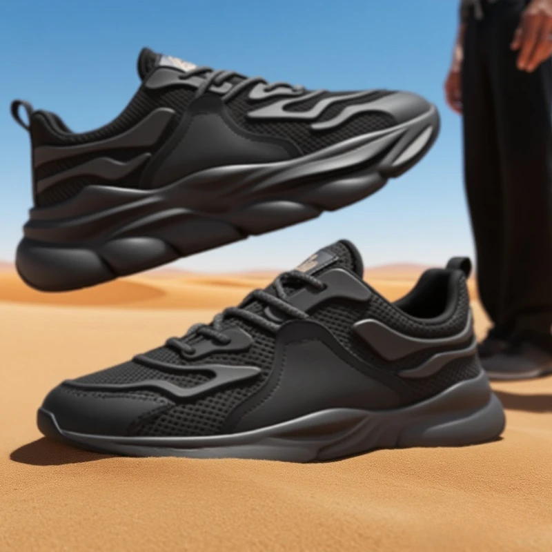 Zapatos de hombre Verano Malla transpirable 2025 Nuevos zapatos deportivos negros ocasionales Zapatos de papá con aumento de altura para correr para hombre1