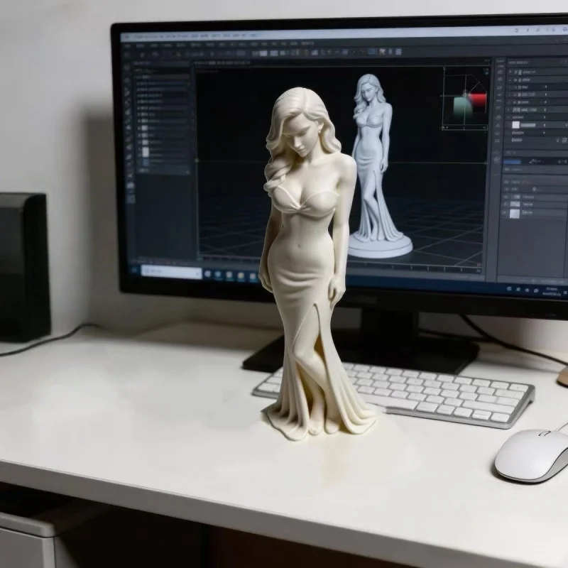 2026 NEW 3D Print  Long Hair Long Dress White Beauty Statue Desktop Office Ornament， otaku Handicraft Lovers Birthday Present
