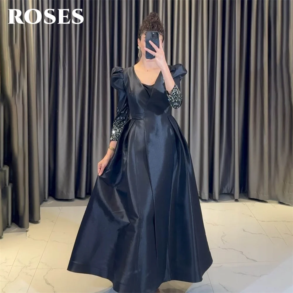 ROSES Regally Abito da festa azzurro cielo Abito da sera con maniche a sbuffo con scollo a V Abito da ballo con polsini con perline opolutamente per donna Personalizzato