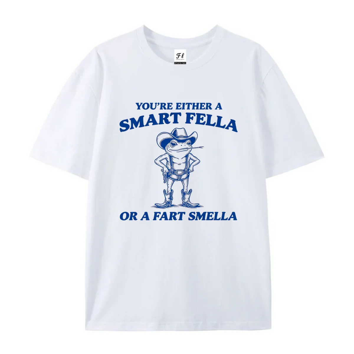Unisex Crew Neck Short Sleeve T Shirt Funny Cowboy Frog Smart Fella Slogan Graphic Tee Western Casual Summer Cotton Tops