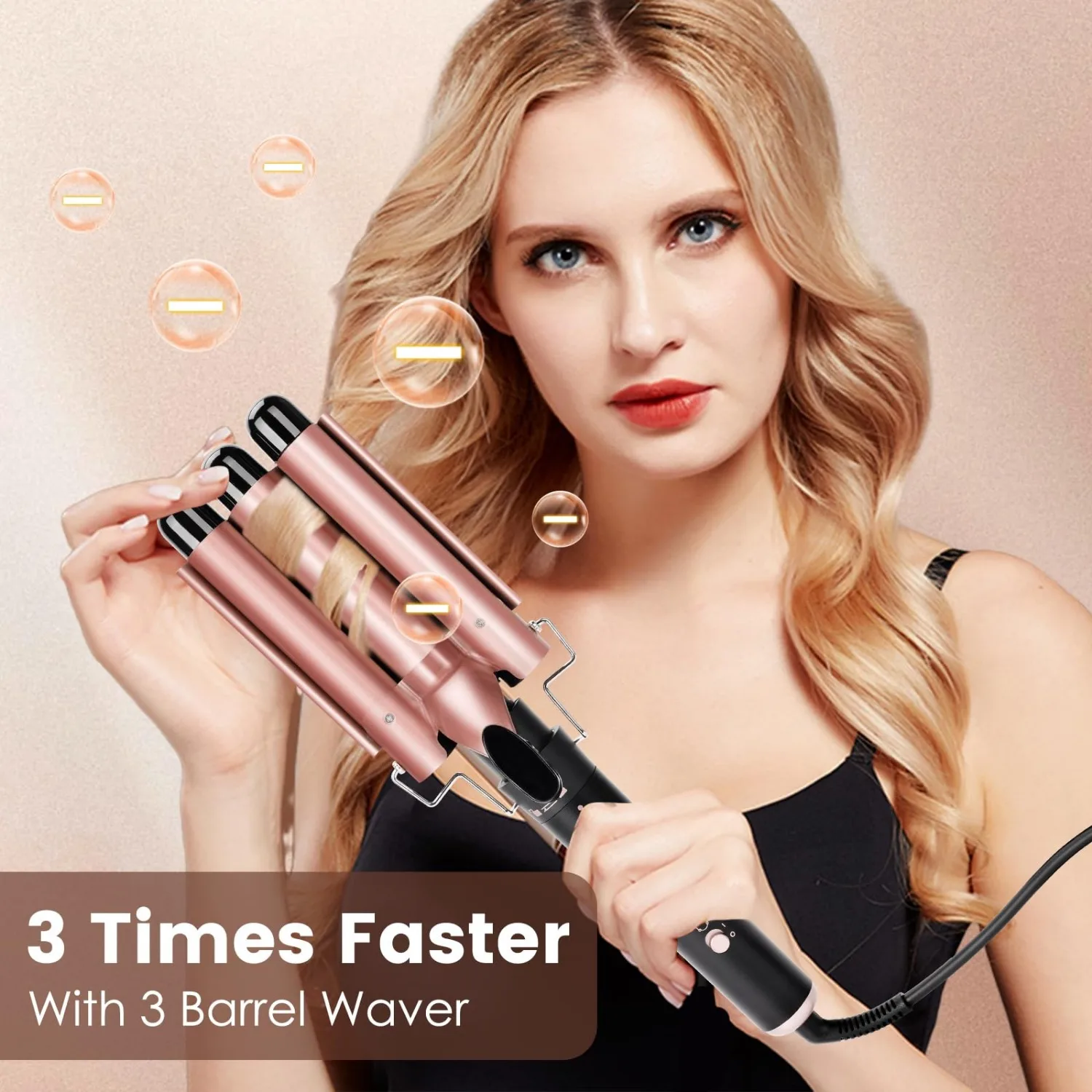 Five in one curling iron set with temperature display, 5 replaceable curling irons, suitable for all hair types (champagne gold)