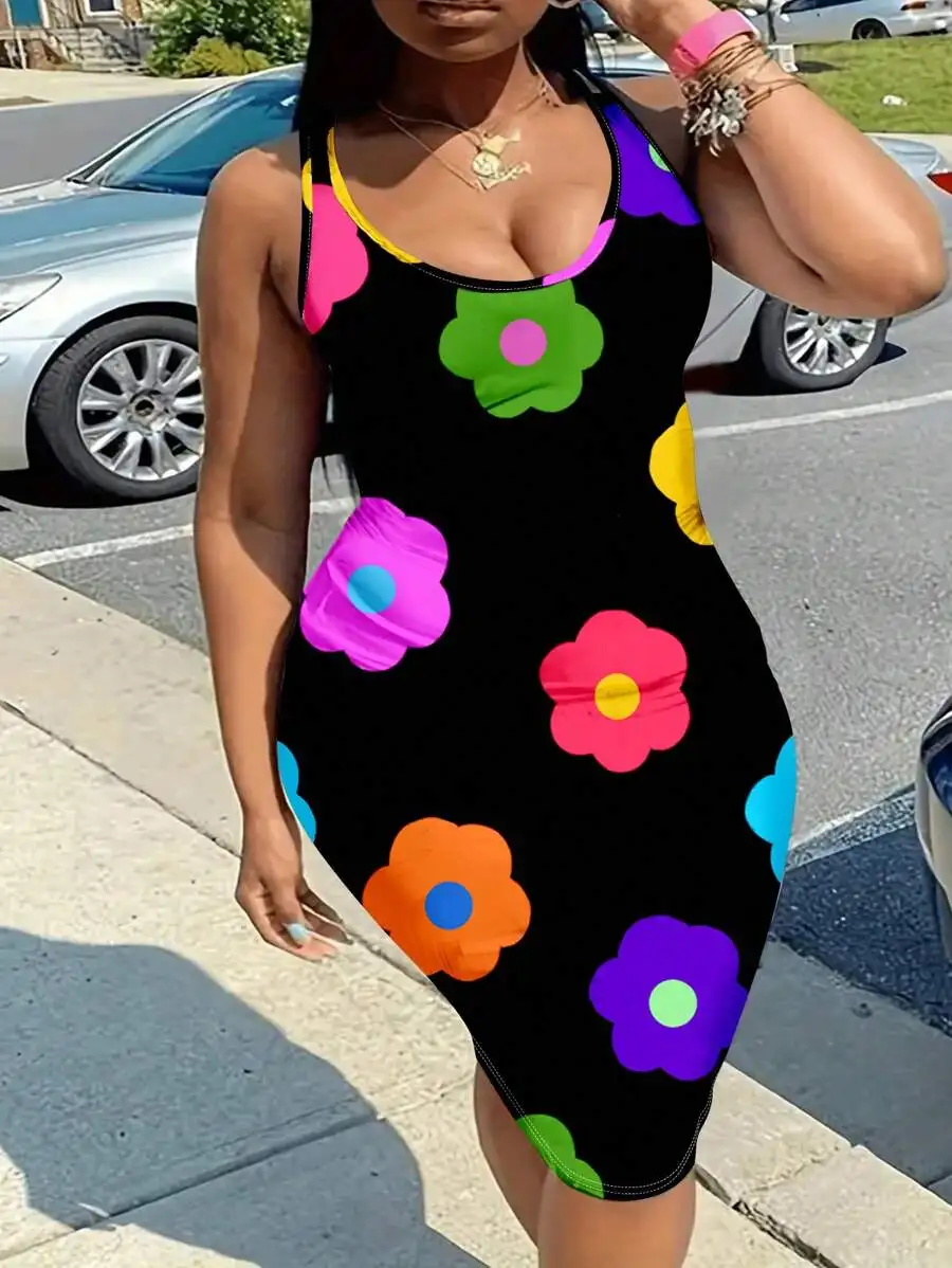 

Summer Casual Floral Print Sleeveless Slim Fit Plus Size Dress For Women