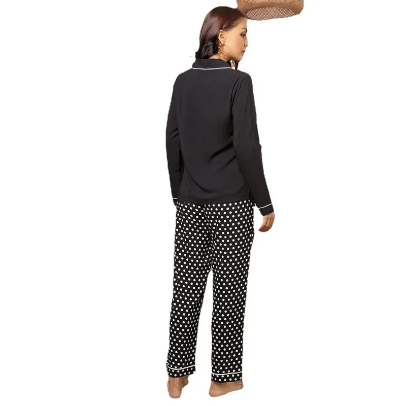Homewear دعوى الخريف والشتاء التلبيب الياقة طويلة الأكمام سترة قميص البولكا نقطة بنطلون منامة