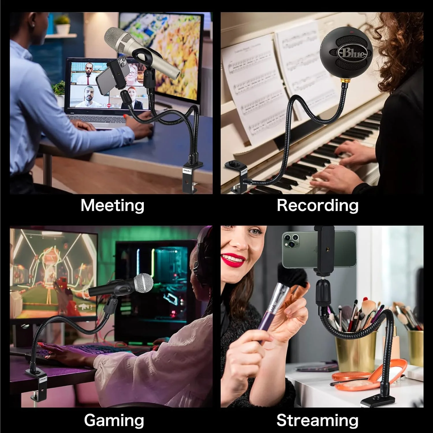 حامل ميكروفون سطح المكتب المرن برقبة معقوفة مع حامل هاتف ، حامل ذراع لثلج كرة الثلج الأزرق ، SM58 ، PGA48 ، Samson A6V ، K669