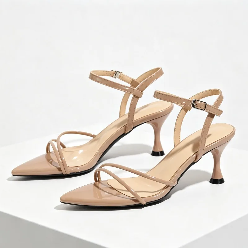 Concise Double Narrow Band Wedges Sandals Women Fashion Adjustable Metal Buckle Detail High Heels Sexy Open Toe Summer Shoes