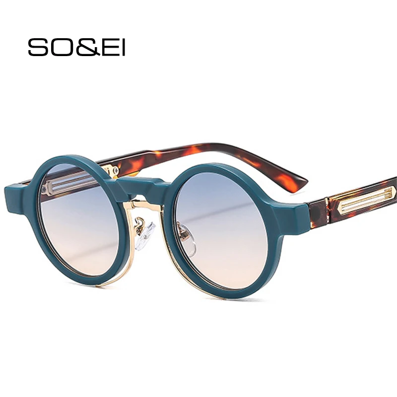 SO&EI nowe małe okrągłe okulary przeciwsłoneczne Retro Punk gradientowe odcienie UV400 kobiety mężczyźni modne okulary przeciwsłoneczne