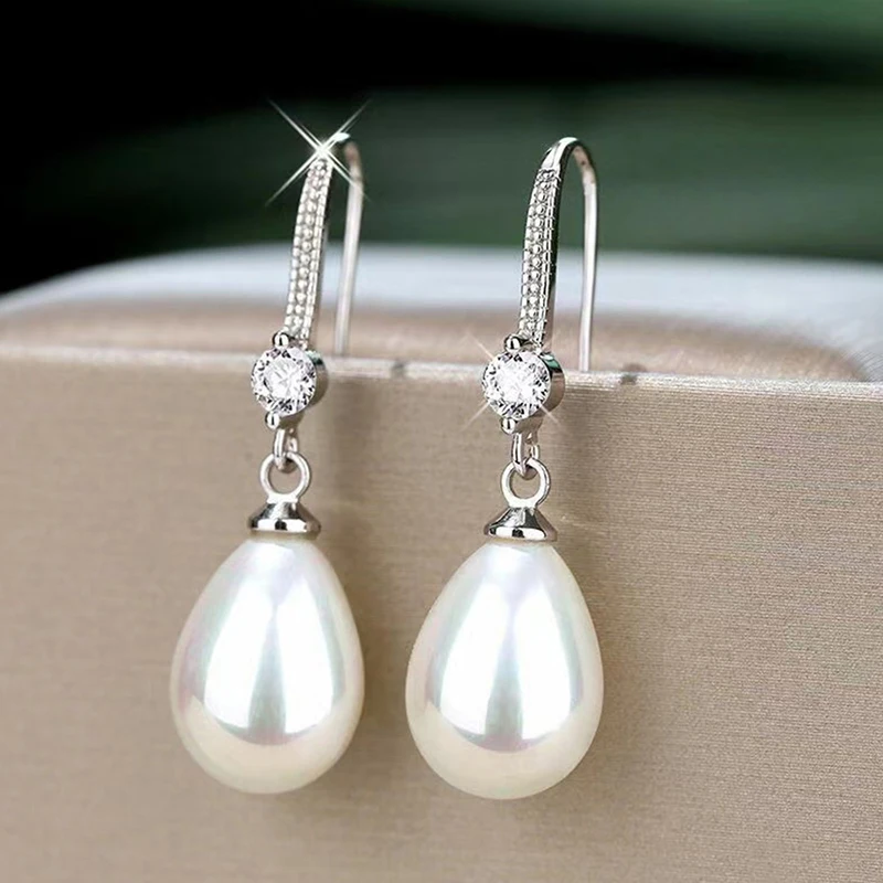 Jewelry for Women Water Drop Pearl Earrings for Women Red White Round Pearl Oval Earrings Wedding Engagement Valentines Day Gift