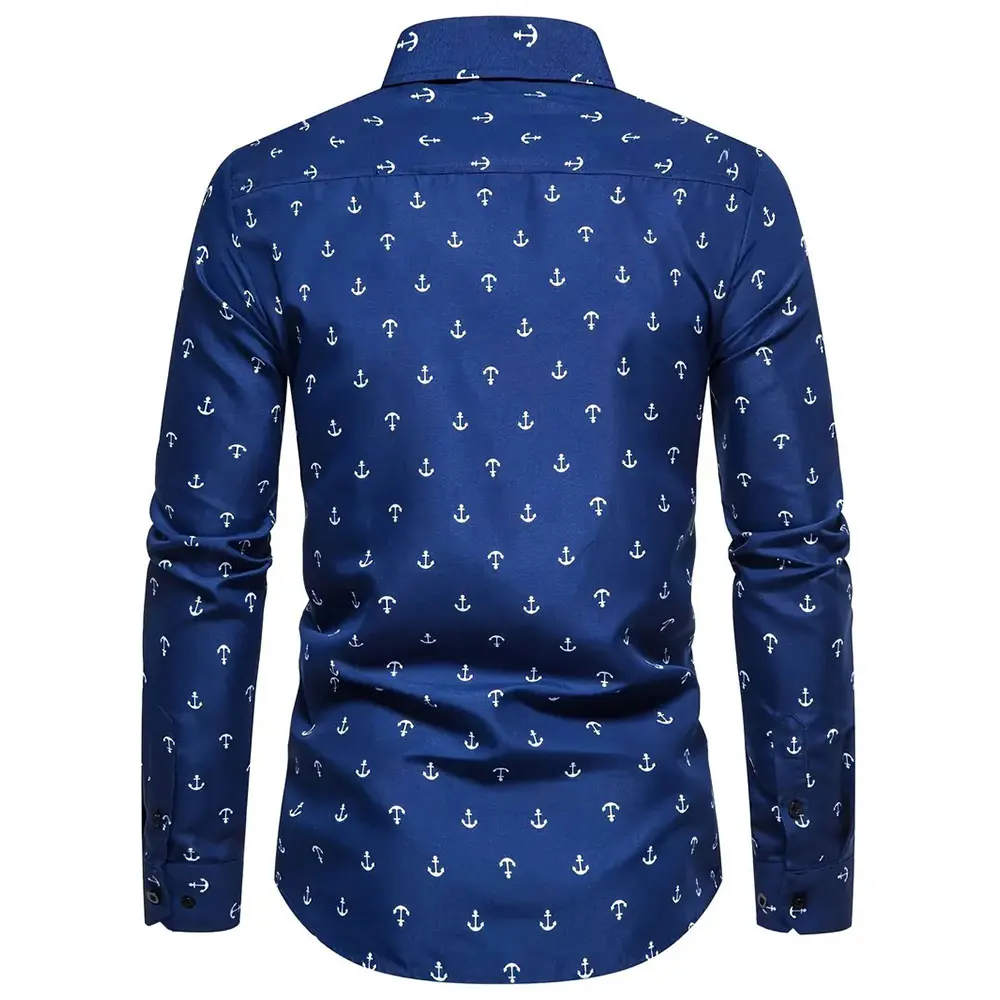 Men's Plus-size Lapel Button-down Top Fashion 3D Anchor Digital Printed Shirt Men's Outdoor Casual Comfortable Long Sleeve Shirt