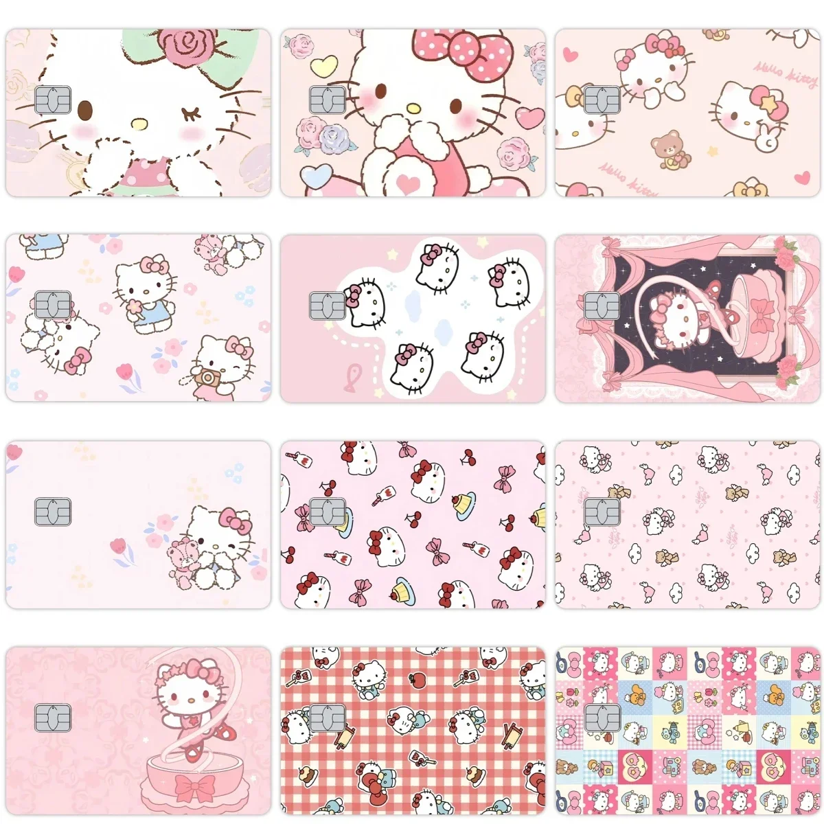 Couverture de Film de dessin animé Hello Kitty, autocollants en PVC Laser Star Kawaii pour carte bancaire de débito de crédit, petite et grande sans puce, peau imperméable