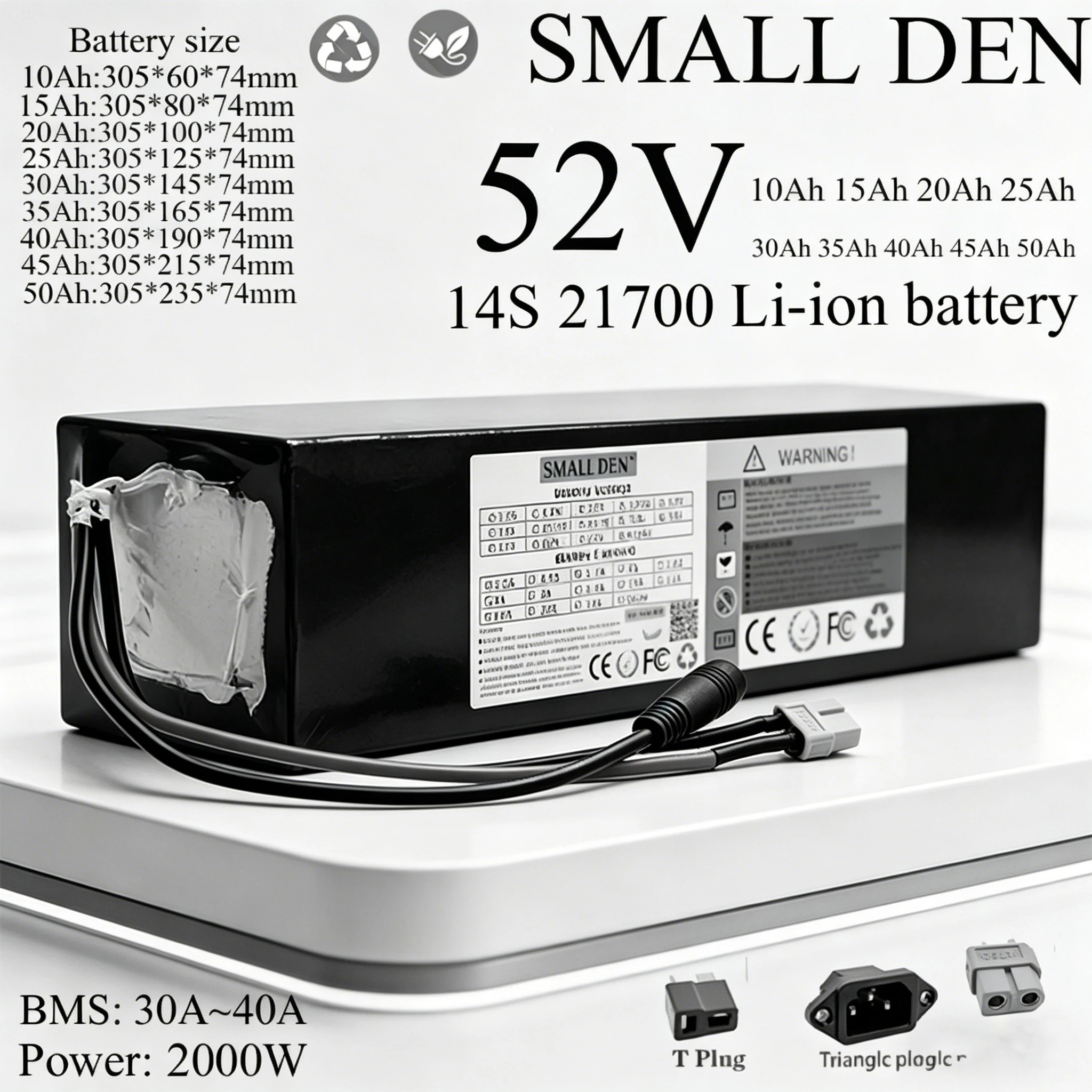 

Аккумуляторная батарея Li-ion 21700 52В 15Ач 20Ач 25Ач 30Ач 35Ач 45Ач 50Ач для электросамокатов и велосипедов с BMS
