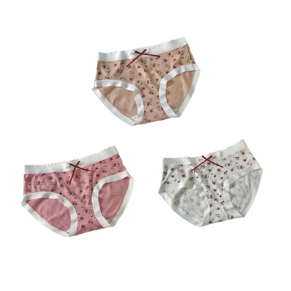 Fashion Letter Bow Floral Briefs Flower Ruffle Ruffled Panties Underwear Mid-waisted Women's Underpants Summer