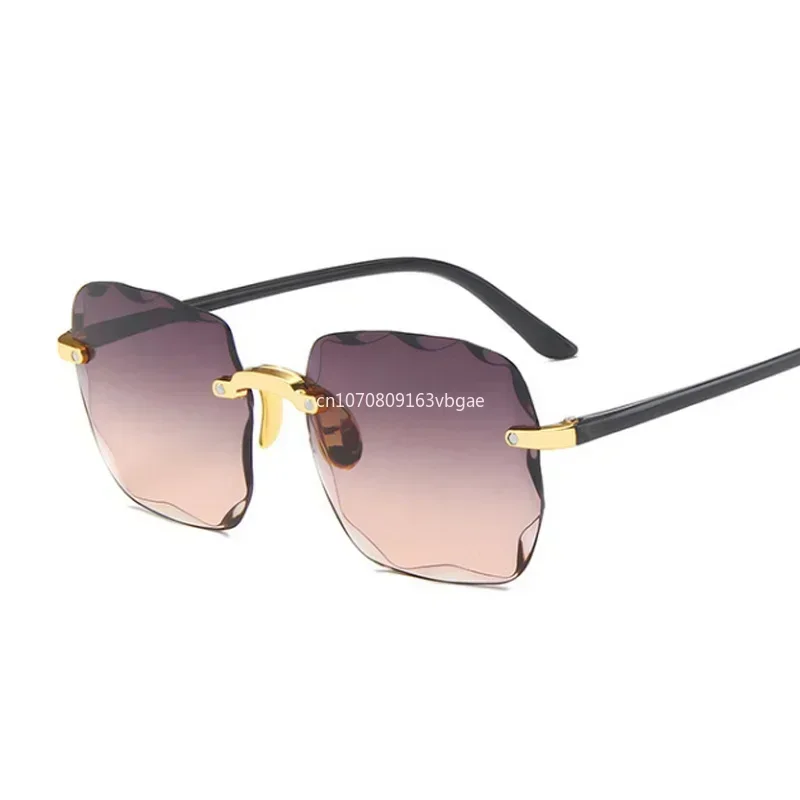 Quadratische Sonnenbrille Frau Markendesigner Mode Randlose Sonnenbrille mit Farbverlauf Schattierungen Schneidlinse Damen Rahmenlose Brillen