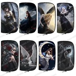 Sad Angel with Broken Wings Print Wallet Terror Gothic Skull Angel Purses Key ID Credit Card Phone Holder Coin Money Bag Gift