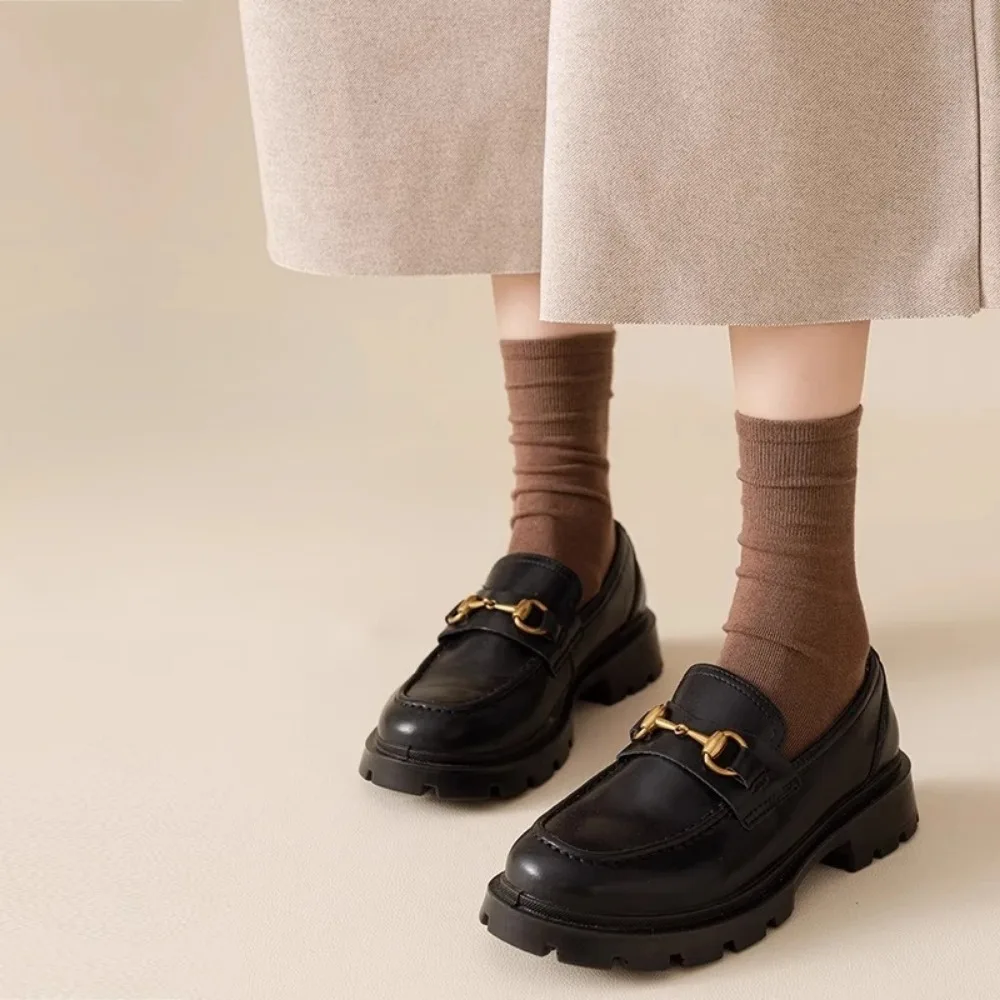 5 أزواج من الجوارب النسائية منتصف أنبوب مكدسة الجوارب بلون مسطح القاع الجوارب غير رسمية أبيض وأسود الربيع والخريف الجوارب #4