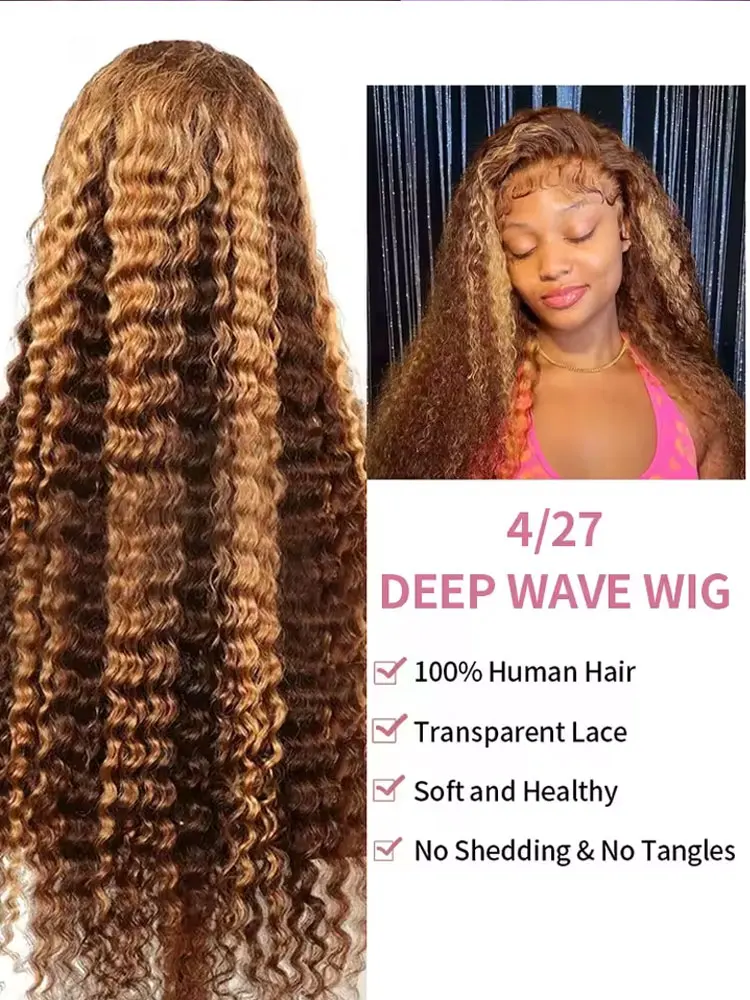 250% 13x4 hd transparente onda profunda peruca frontal ombre destaque peruca perucas de cabelo humano p4/27 5x5 peruca de fechamento gluless pré arrancado