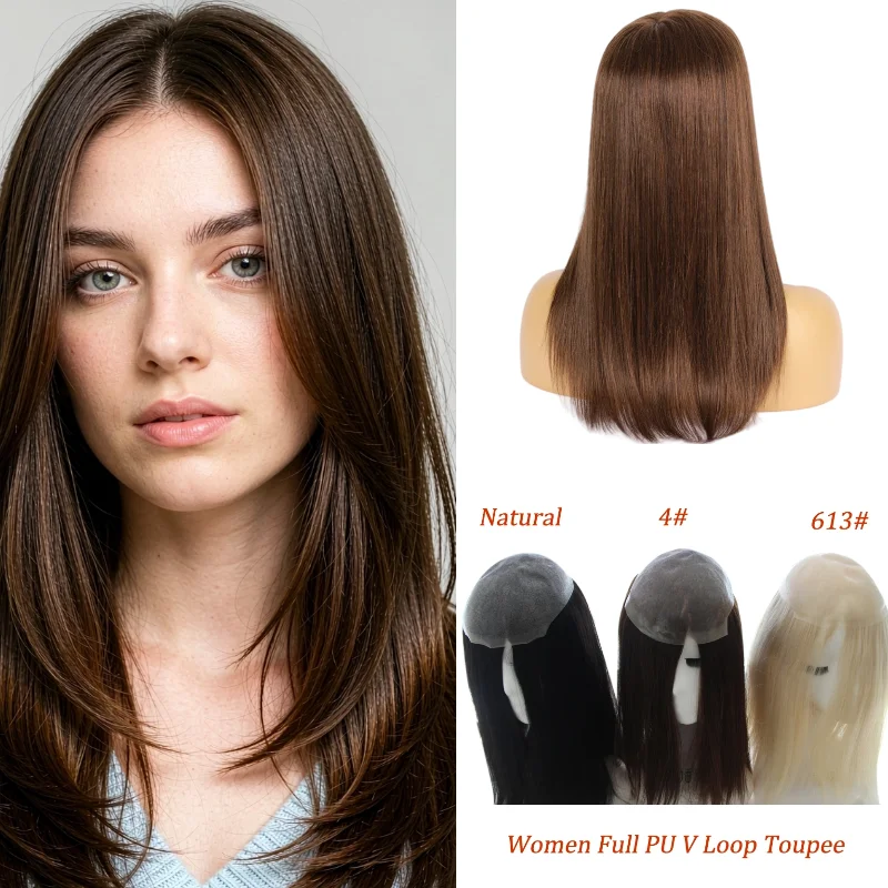 Womens Topper Human Hair PU Base 7x9 14inch Hand-Tied Ultra Thin 0.1mm In Stock 72H Ship Dropship Color 1B #4 #613 Wholesale