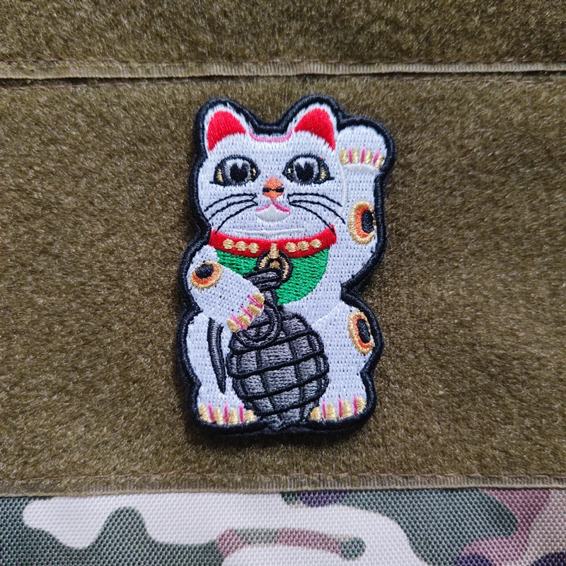 Cute Tactical Embroidery Patches Lucky Wealth Cat Chapter Cartoon Patch for Clothes Stickers Garment Apparel Accessories