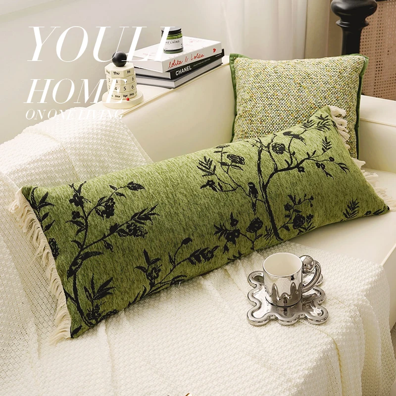

Light Luxury High-end French Medieval Style Living Room Sofa Extended Backrest Retro Green Bed Cushion Lumbar Pillow Long Pillow