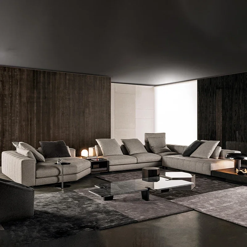 Italian luxury leather living room is fully equipped with new Italian minimalist fabric sofa, which is simple and modern.