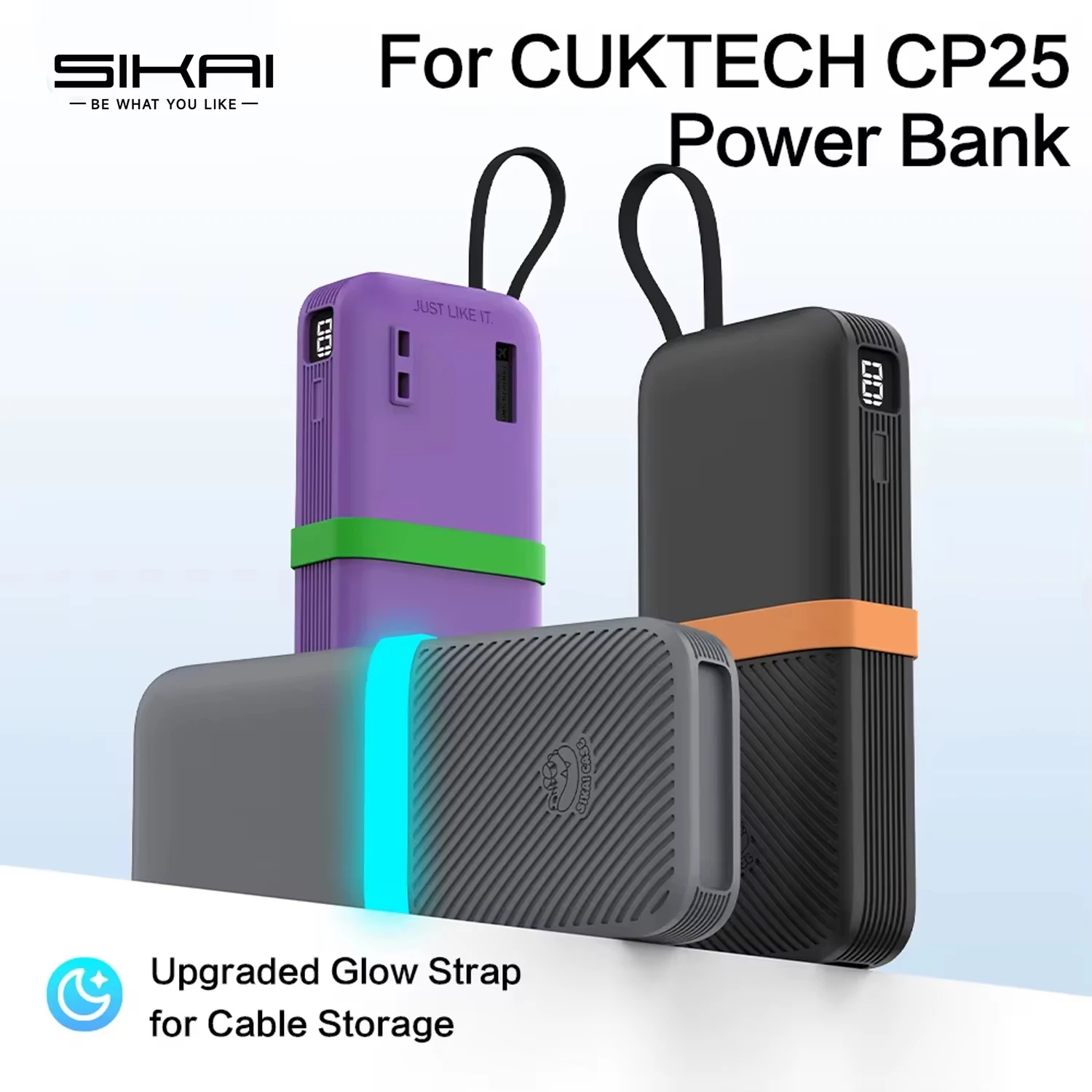 SIKAI Silikonhülle für CUKTECH CP25 20000mAh 55W PowerBank, Zwei-Wege-Schnellladung, tragbare Powerbank mit Aufbewahrungsring