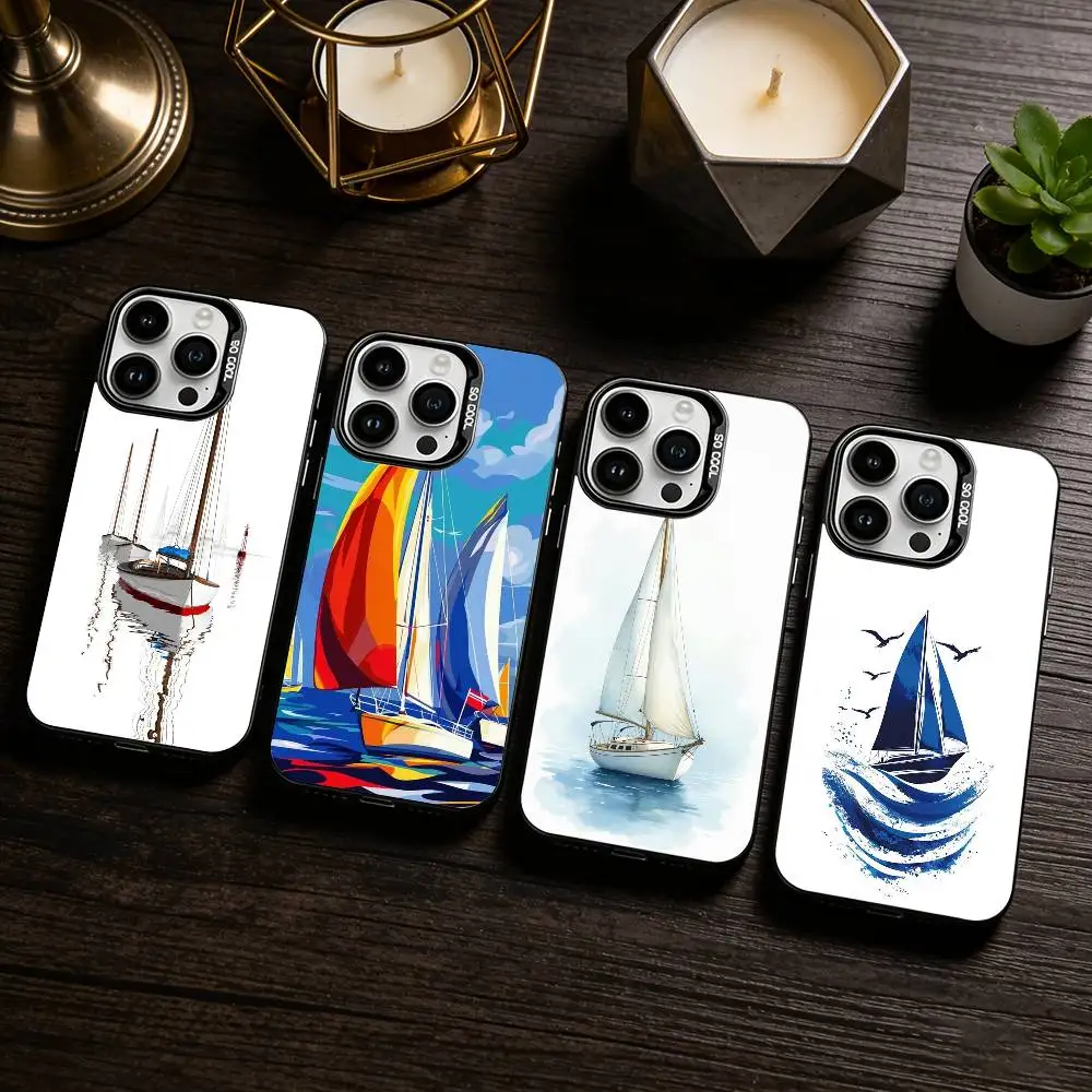 

S-Sailing B-Boat Phone Case For iPhone 17,16,15,14,13,12,11 Plus,Pro Max,XS,Colored silver phone case