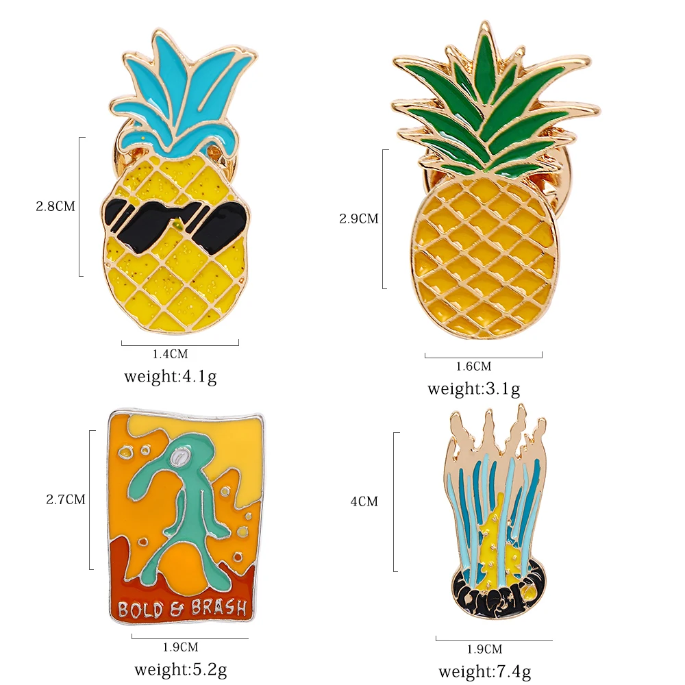 Simpatiche spille in lega di frutta smalto giallo ananas con cuore occhiali da sole spille Bold Brash Squid Badge per zaino per bambini