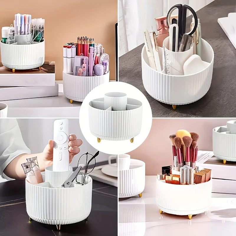 Pen holder storage box, rotating large capacity stationery shelf on table, makeup brush storage bucket, high aesthetic value